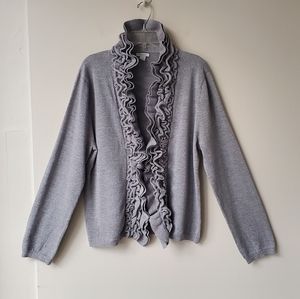Garnet Hill Heather Gray Ruffle-Front Cardigan Sweater